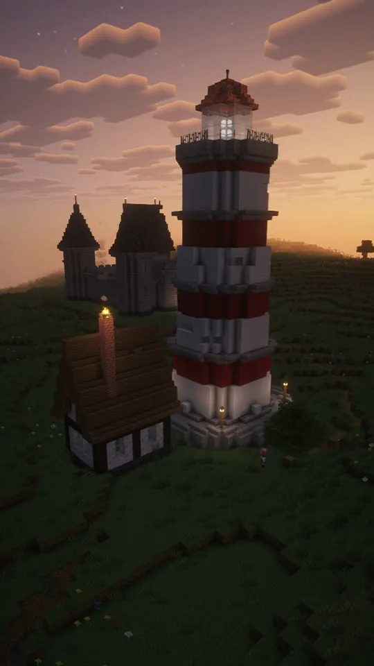 Nixi's lighthouse in her Minecraft world, finished
