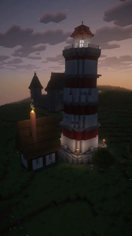 Nixi's lighthouse in her Minecraft world, finished