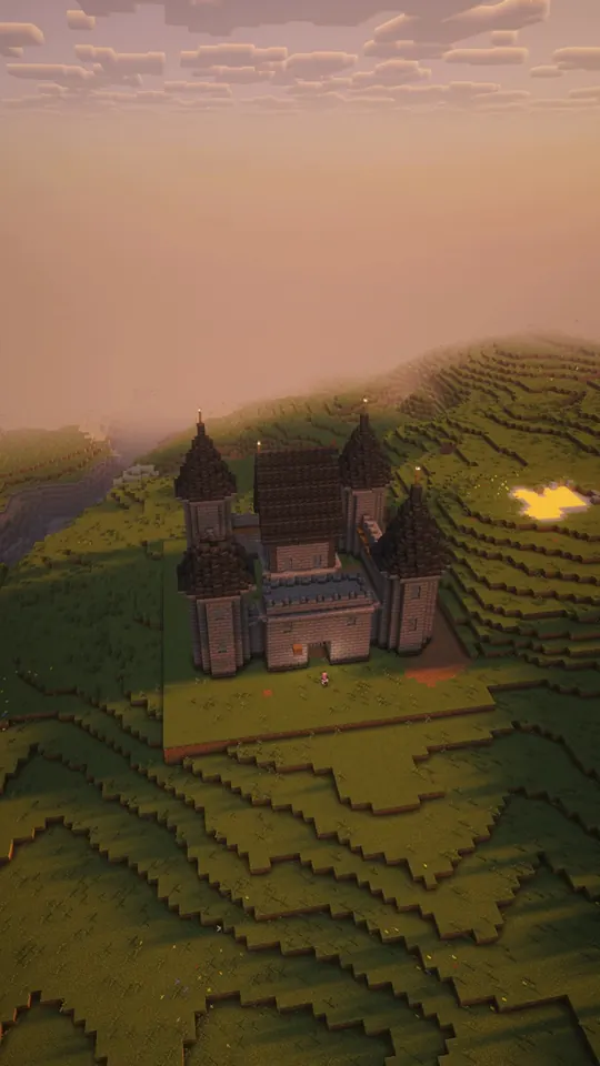 Nixi's stone castle in her Minecraft world, finished